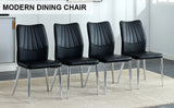 English Elm Four Black Dining Chairs. Modern Chairs From The Middle Ages. Made Of Pu Material Cushion and Silver Metal Legs. Suitable For Restaurants and Living Rooms C-009