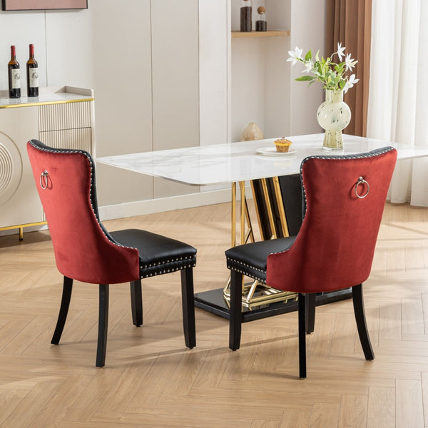 English Elm A&a Tufted Velvet Dining Chairs with Nailhead Trim Solid Wood Legs Set of 2 W1143P151482