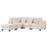 English Elm 5 Pieces L Shaped Sofa With Removable Ottomans and Comfortable Waist Pillows