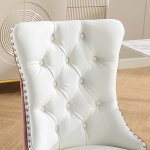 English Elm A&A Modern Nikki Tufted Dining Chair Set of 2 — White PU & Pink Velvet, Solid Wood Legs, Nailhead Trim, Chic W1143P357046