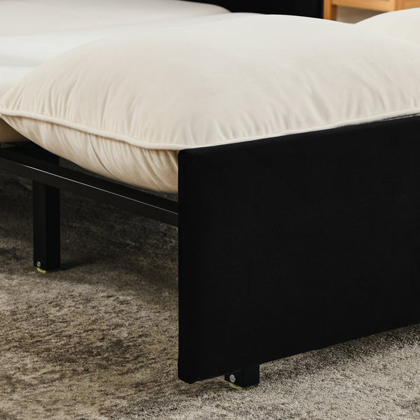 English Elm 53" Modern Convertible Velvet Sofa Bed with USB Port, Removable Arms, Trundle Pull-Out & 2 Pillows Beige+Black W1853P144294