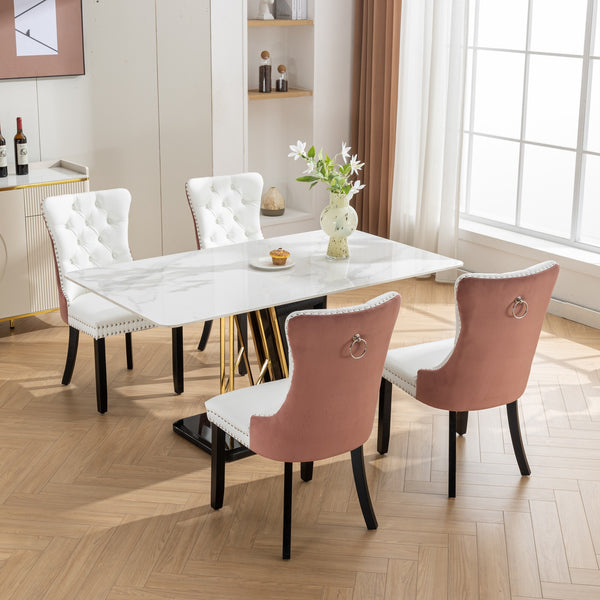 English Elm A&A Nikki Modern Tufted Dining Chairs Set of 2 — White PU & Pink Velvet, Nailhead Trim, Wood Legs W1143P357046