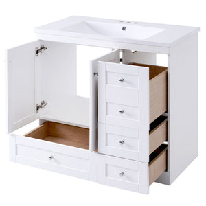 English Elm 36 Inch Shaker Style Free-Standing Bathroom Vanity Cabinet with Resin Sink, Soft-Close Storage Elegance White SV000021AAK