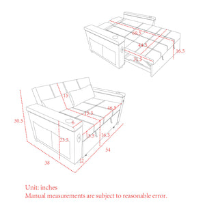 English Elm 54" Multifunctional Pull-Out Sleeper Sofa Bed with Recliner, Storage, Side Pockets, USB Outlet, Lumbar Pillow Beige W1853S00003
