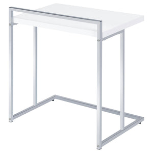 English Elm White White High Gloss Rectangular Snack Table with Extra-Wide Tray, Chrome Metal Legs, Slide-Under Design for Comfort and Serving B062P156868