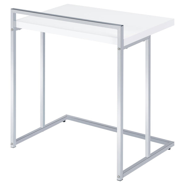English Elm White White High Gloss Rectangular Snack Table with Extra-Wide Tray, Chrome Metal Legs, Slide-Under Design for Comfort and Serving B062P156868