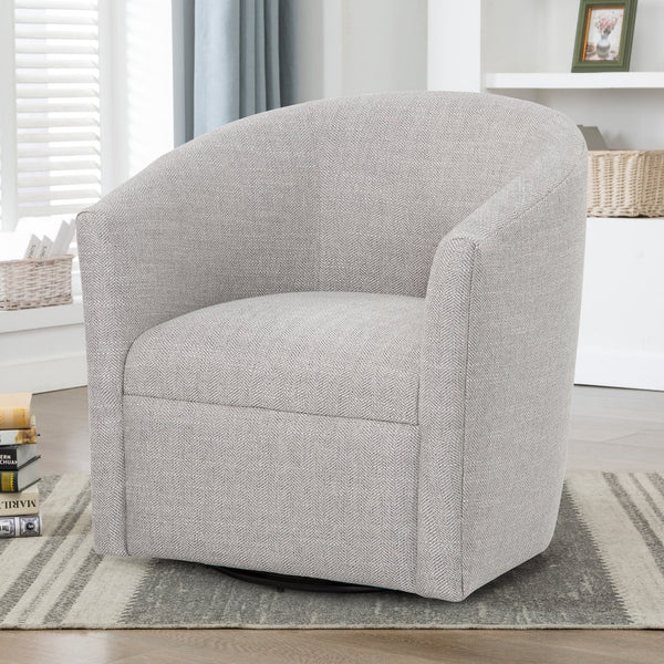 English Elm Lainey Sea Oat Herringbone Swivel Barrel Chair — Compact 360° Comfort, Kiln-Dried Frame, Beige Upholstery B050P155864