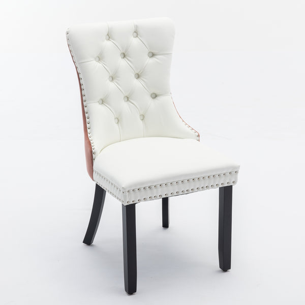 English Elm A&A Modern Nikki Tufted Dining Chair Set of 2 — White PU & Pink Velvet, Solid Wood Legs, Nailhead Trim, Chic W1143P357046