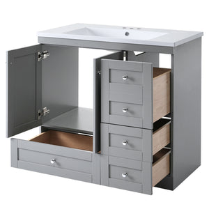 English Elm 36 Inch Shaker Style Free-Standing Bathroom Vanity Cabinet with Resin Sink, Soft-Close Storage Elegance Gray SV000021AAE