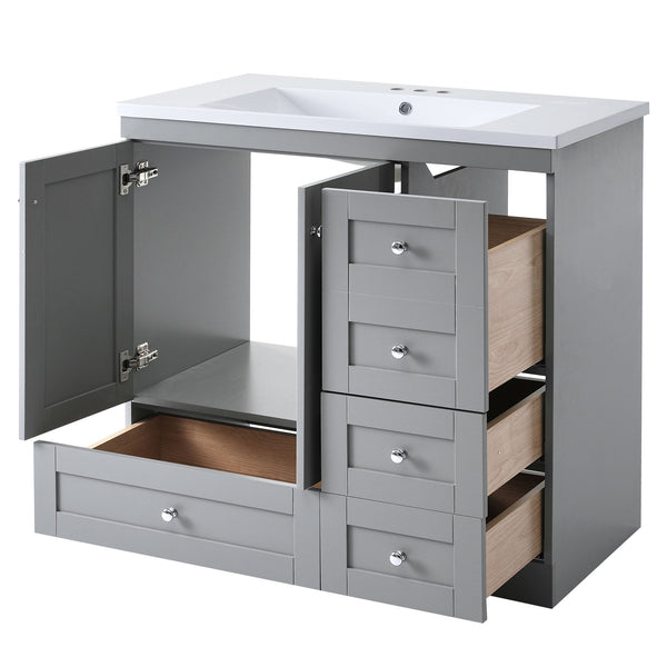 English Elm 36 Inch Shaker Style Free-Standing Bathroom Vanity Cabinet with Resin Sink, Soft-Close Storage Elegance Gray SV000021AAE