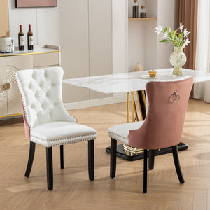 English Elm A&A Modern Nikki Tufted Dining Chair Set of 2 — White PU & Pink Velvet, Solid Wood Legs, Nailhead Trim, Chic W1143P357046