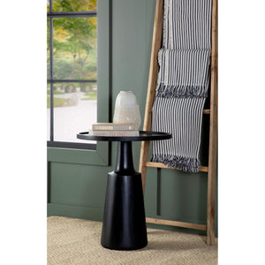 English Elm Black Pedestal Accent Table - Eco-Friendly Mango Wood With Jug-Inspired Base & Lipped Top Design B062S00360