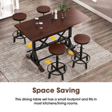 English Elm 5-Piece Dining Table Set, 59" Wooden Sofa Side Table With Stabilizing Base, Rustic Brown Industrial Adjustable Height Chairs, Modern Bar Table and Chairs For Living Room, Dining Room, and Space Saving