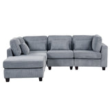 English Elm 5 Pieces L Shaped Sofa With Removable Ottomans and Comfortable Waist Pillows