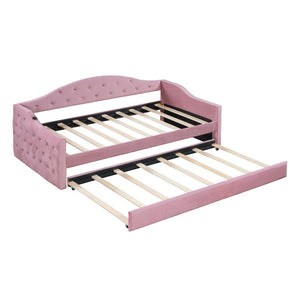 English Elm Twin Velvet Tufted Daybed with Pull Out Trundle and Built in Usb Charging Ports N733S422848H