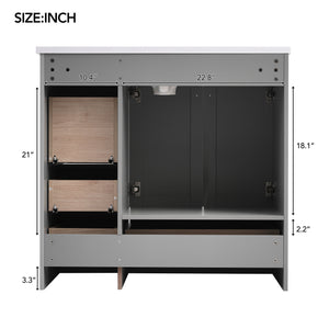 English Elm 36 Inch Shaker Style Free-Standing Bathroom Vanity Cabinet with Resin Sink, Soft-Close Storage Elegance Gray SV000021AAE