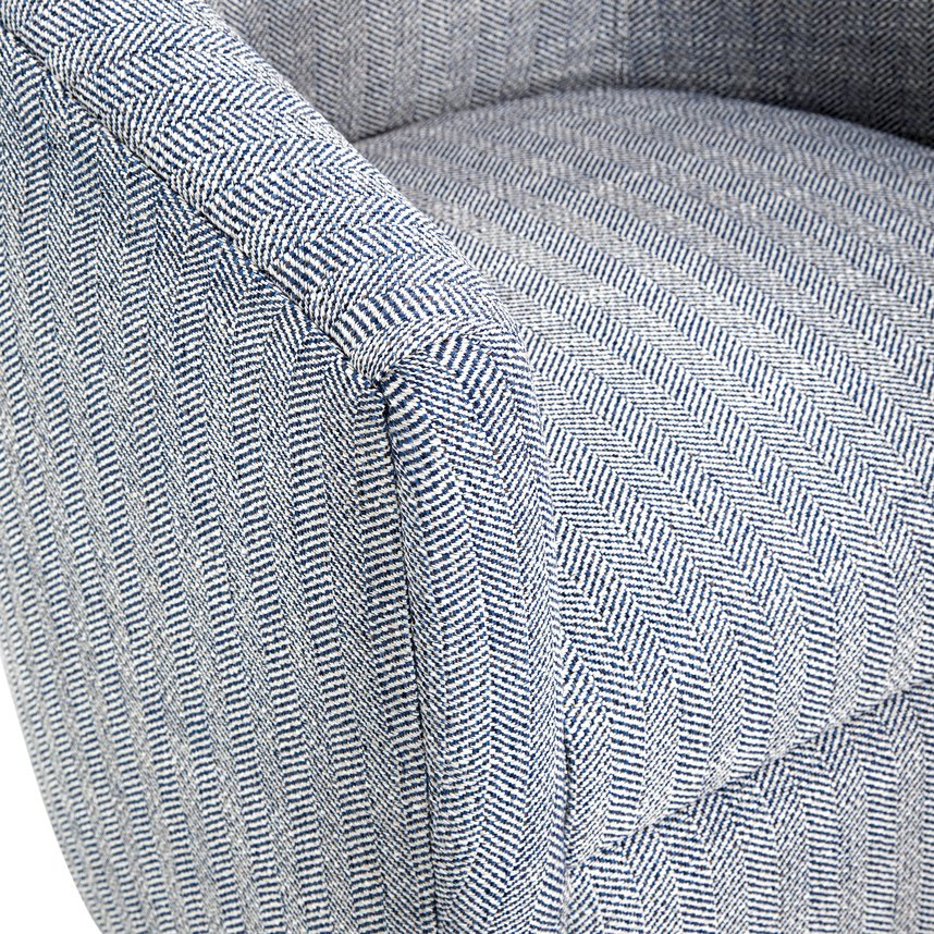 English Elm Lainey Indigo Herringbone Swivel Barrel Chair - Compact 360° Comfort, Dacron-Wrapped Cushion, Blue B050P155865