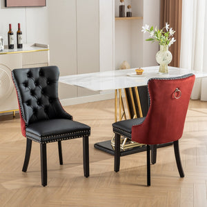 English Elm A&a Tufted Velvet Dining Chairs with Nailhead Trim Solid Wood Legs Set of 2 W1143P151482
