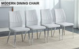 English Elm Four Light Gray Dining Chairs. A Medieval Modern Chair Made Of Pu Material With Soft Cushions and Silver Metal Legs. Suitable For Restaurants and Living Rooms