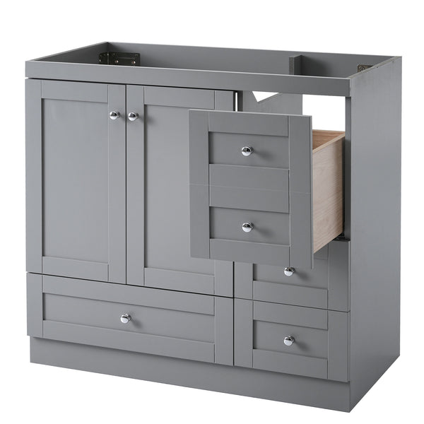 English Elm [Cabinet] 36" Shaker Bathroom Vanity Cabinet with 4 Drawers & 2 Doors, MDF, Soft-Close Storage Solution Gray WF313813AAE