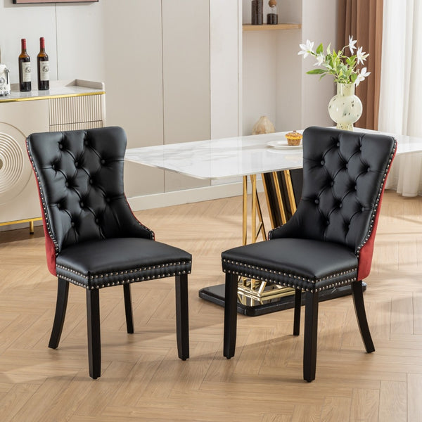 English Elm A&a Tufted Velvet Dining Chairs with Nailhead Trim Solid Wood Legs Set of 2 W1143P151482
