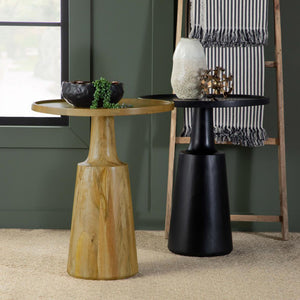 English Elm Black Pedestal Accent Table - Eco-Friendly Mango Wood With Jug-Inspired Base & Lipped Top Design B062S00360