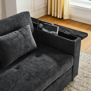 English Elm 54" Multifunctional Pull-Out Sleeper Sofa Bed with Recliner, Storage, Side Pockets, USB Outlet, Lumbar Pillow Grey W1853S00001