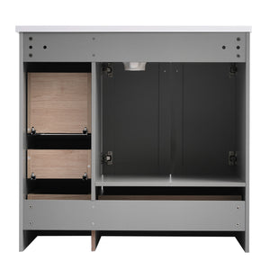 English Elm 36 Inch Shaker Style Free-Standing Bathroom Vanity Cabinet with Resin Sink, Soft-Close Storage Elegance Gray SV000021AAE