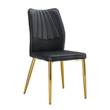 English Elm Four Black Dining Chairs. A Medieval Modern Chair Made Of Pu Material With Soft Cushions, Equipped With Golden Metal Legs. Suitable For Restaurants and Living Rooms