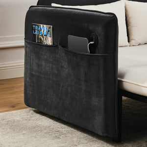 English Elm 53" Modern Convertible Velvet Sofa Bed with USB Port, Removable Arms, Trundle Pull-Out & 2 Pillows Beige+Grey W1853P144297