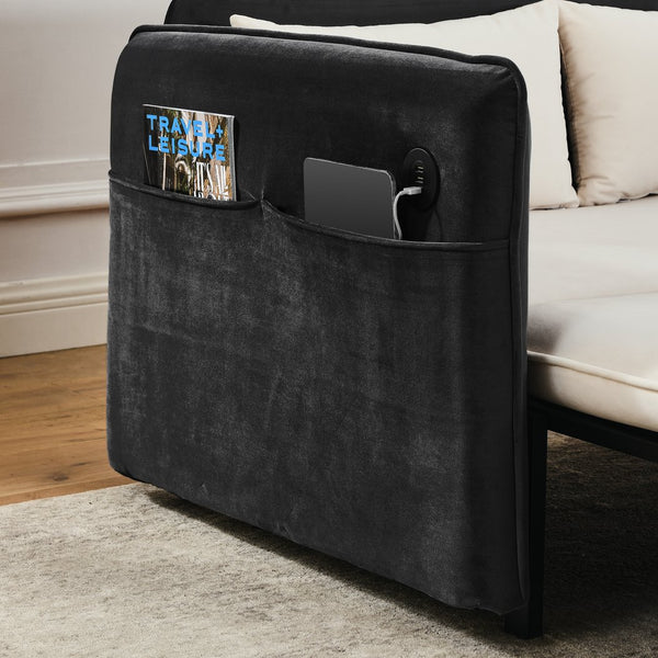 English Elm 53" Modern Convertible Velvet Sofa Bed with USB Port, Removable Arms, Trundle Pull-Out & 2 Pillows Beige+Grey W1853P144297