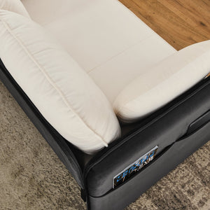 English Elm 53" Modern Convertible Velvet Sofa Bed with USB Port, Removable Arms, Trundle Pull-Out & 2 Pillows Beige+Grey W1853P144297