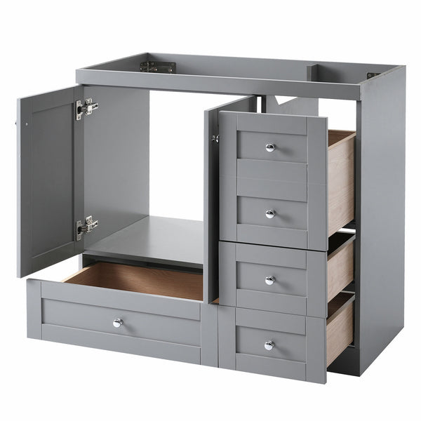 English Elm [Cabinet] 36" Shaker Bathroom Vanity Cabinet with 4 Drawers & 2 Doors, MDF, Soft-Close Storage Solution Gray WF313813AAE