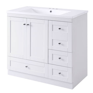 English Elm 36 Inch Shaker Style Free-Standing Bathroom Vanity Cabinet with Resin Sink, Soft-Close Storage Elegance White SV000021AAK