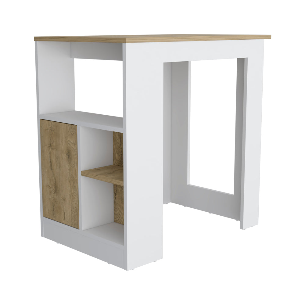 English Elm Kitchen Island with 36" Height, Interlocking RTA Assembly, 3 Open Shelves & Push-Open Cabinet, White Macadamia B097120599
