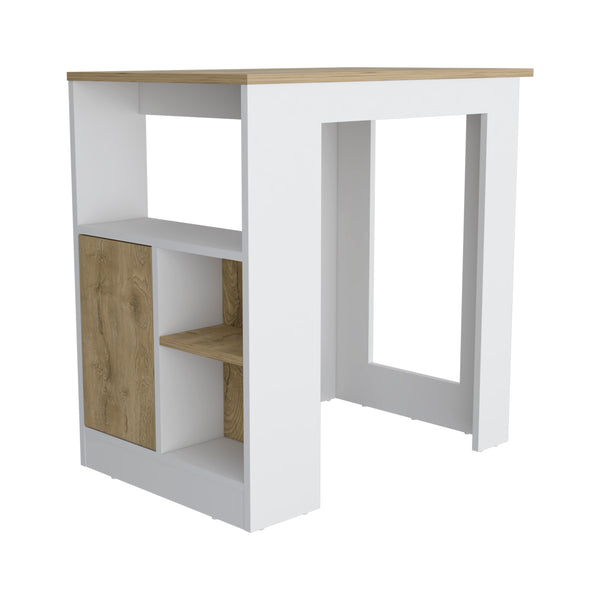 English Elm Kitchen Island with 36" Height, Interlocking RTA Assembly, 3 Open Shelves & Push-Open Cabinet, White Macadamia B097120599