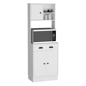 English Elm Pantry Cabinet with Drawer and 3-Doors White — Microwave Top, Open Display Shelf, Compact Storage Solution B097133170