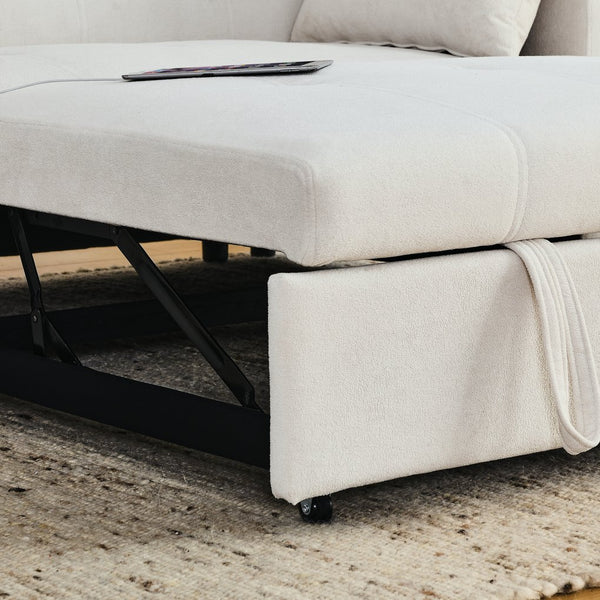 English Elm 54" Multifunctional Pull-Out Sleeper Sofa Bed with Recliner, Storage, Side Pockets, USB Outlet, Lumbar Pillow Beige W1853S00003