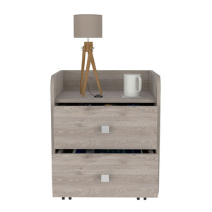 English Elm Nightstand With Two Drawers, Light Gray Finish, Modern Design & Mobile Wheels For Your Space B097133086