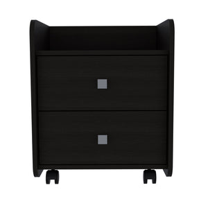 English Elm Nightstand with Two Drawers & Open Shelf, 22"H Black Engineered Wood, Metal Handles, Modern Durable Design B097133085