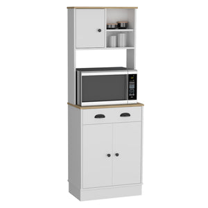 English Elm Kitchen Pantry Tall Storage Cabinet with Two Open Shelves, Soft-Close Door and Adjustable Interior Shelves Multicolor 37.79 L x 18.5 W x 7.87 H B097133171