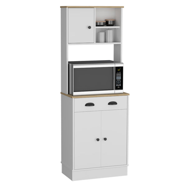 English Elm Kitchen Pantry Tall Storage Cabinet with Two Open Shelves, Soft-Close Door and Adjustable Interior Shelves Multicolor 37.79 L x 18.5 W x 7.87 H B097133171
