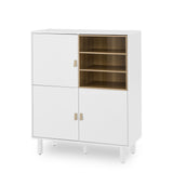 Hearth and Haven Hike Cabinet with 3 Open Storages, 3 Doors and Leather Handles, White W1781P148611