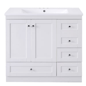 English Elm 36 Inch Shaker Style Free-Standing Bathroom Vanity Cabinet with Resin Sink, Soft-Close Storage Elegance White SV000021AAK