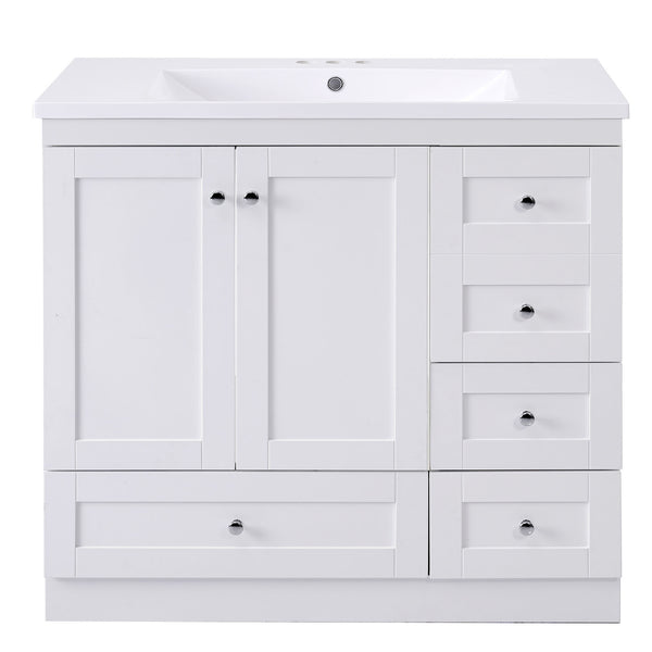 English Elm 36 Inch Shaker Style Free-Standing Bathroom Vanity Cabinet with Resin Sink, Soft-Close Storage Elegance White SV000021AAK