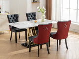 English Elm , Nikki Collection Modern, High-End Tufted Solid Wood Contemporary Pu and Velvet Upholstered Dining Chair With Wood Legs Nailhead Trim 2- Piece s Set, Black+Winered, Burgundy,Sw2101Bw