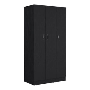 English Elm Ohio Armoire Spacious 3-Door Wardrobe with 2 Drawers, 4-Tier Shelves, Hanging Rods & Metal Handles Black 74 L x 23 W x 2 H B200S00290