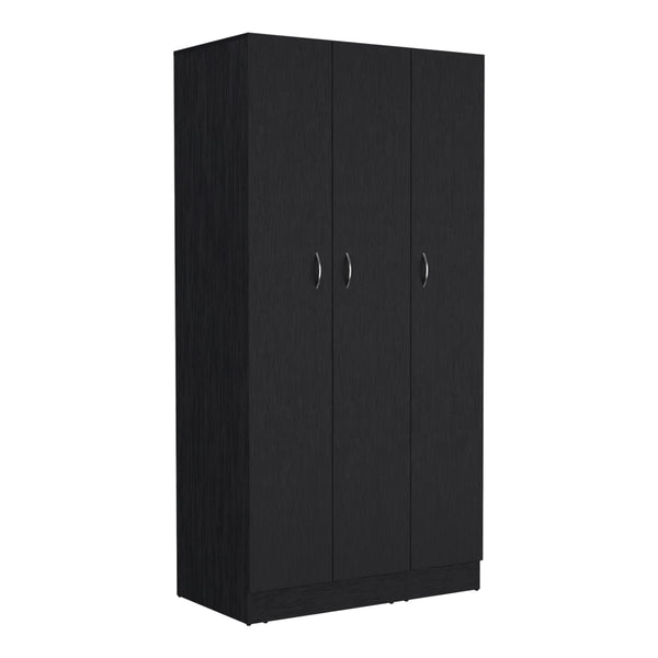 English Elm Ohio Armoire Spacious 3-Door Wardrobe with 2 Drawers, 4-Tier Shelves, Hanging Rods & Metal Handles Black 74 L x 23 W x 2 H B200S00290