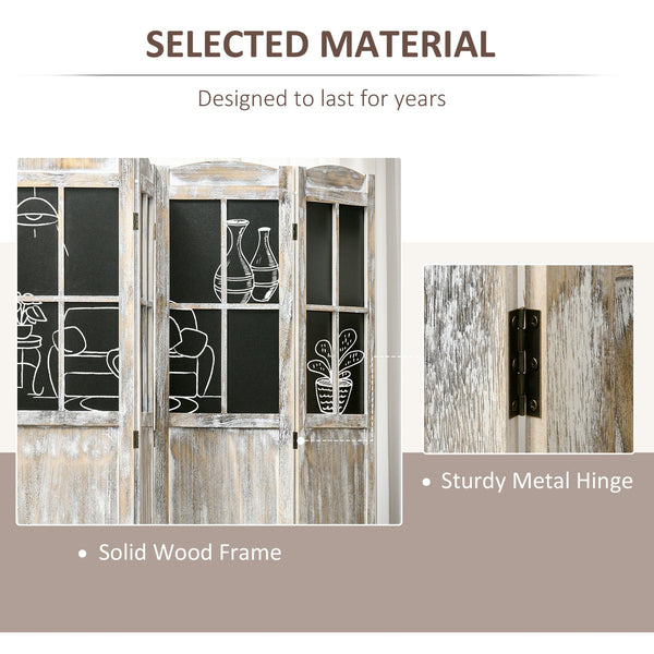 English Elm Homcom 4 Panel Folding Room Divider - Rustic Wood Privacy Screen With Blackboard For Home Office & More W2225P157929