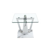 English Elm Modern Minimalist Transparent Tempered Glass Coffee Table With Marble Patterned Mdf Legs and Stainless Steel Decorative Columns. Computer Desk. Game Table. Ct-907